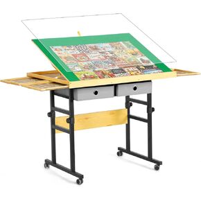 34.25" x 25.2"Adjustable Puzzle Table with 4+2 Drawers, Non-Slip Surface Puzzle Board, Tilting & Height Adjustment, 360° Wheels, and Protective Cover for mom