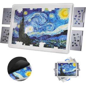 Puzzle Board, 1500 Pieces Plastic Rotating Puzzle Table with Drawers and Cover - 35" x 27" Portable Jigsaw Puzzle Board for Adults - Puzzle Tray Accessories - Lazy Susan Spinning Puzzle Boards