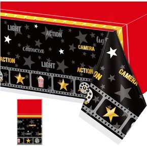 1 Piece Movie Night Tablecloth Plastic Movie Theme Table Covers Movie Theater Table Cloth for Movie Night Party Supplies Movie Theme Red Carpet Birthday Party Decor, 51 x 87 Inch