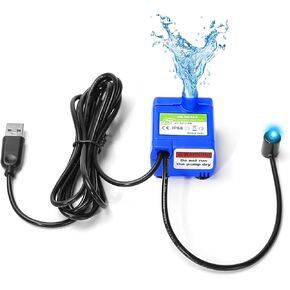 Cat Water Fountain Pump with LED Light, Ultra Quiet Pet Fountain Replacement Pump, Long Lifespan Dog Water Dispenser Pump with 6 ft Cable, IP68 DR-DC160 USB Motor for Pet Fountains