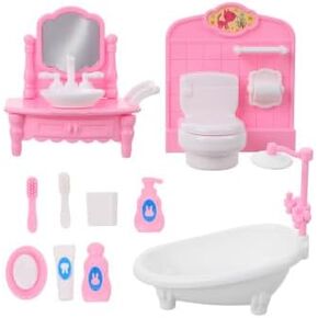 Mini Dollhouse Bathroom Set: Miniature Furniture Accessories Model Bathtub Toilet Mirror Wash Basin Photo Props Tiny House Decorations