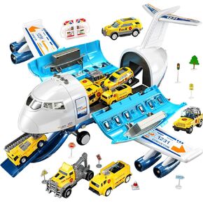 TEMI Kids Airplane Toys for 3 Year Old, Large Spray Transport Airplane Toy with 12 Construction Vehicles and Playmat, Kids Boy Toys Birthday Gifts 3 4 5 6 7 8 Years Old
