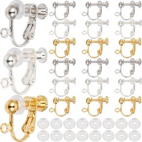 1 Box 36Pcs Silver Earring Converter Gold Clip Earrings Backs Brass Non Pierced Screw Back Clip on Earring Components with Silicone Pad Earring Clips for Jewelry Making Supplies DIY Craft
