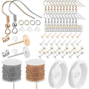 Tondiamo Anti Sensitive Earring Making Kit, Include 200 Pcs Flat Pad Earring Studs 300 Pcs Earring Hooks 6.5 yd Cable Link Chains 28.43 yd Jewelry Beading Wire for Jewelry Making Supplies DIY Craft