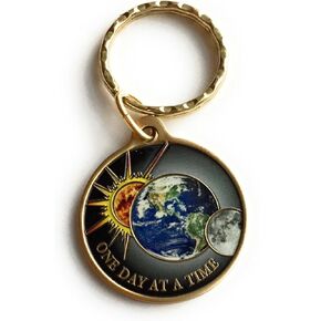 One Day At A Time Universe Keychain Sun Moon Earth Medallion Color Serenity Prayer Chip