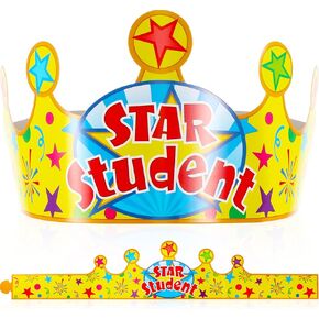 Star Student Crowns Star of The Week Crowns Star Crowns Classroom Rewards for Kindergarten Student Incentives Prizes, 23.6 x 4 Inch (30)