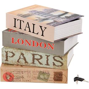 SEPOX® 4 Pcs Set Large Book-Safe Lock-Box: World Renowned Views, Large Hidden Storage with Key-Lock, Perfect Disguised Safe & Gift for Dorm, Home & Office Safe-Book