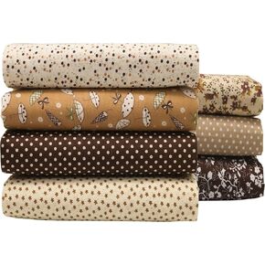 7PCS/lot Coffee Series Floral Cotton Fabric Quilting Patchwork Fabric Fat Quarter Bundles Fabric for Scrapbooking Cloth Sewing DIY Crafts Handmade Bags Pillows 19.7X19.7inches