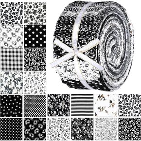 Ganeen 200 Pcs Christmas Fabric Patchwork Roll Quilting Fabric Roll up Fabric Quilting Strips 2.5 Inch Precut Patchwork Fabric Roll for Craft Sewing DIY Crafts (Black White)
