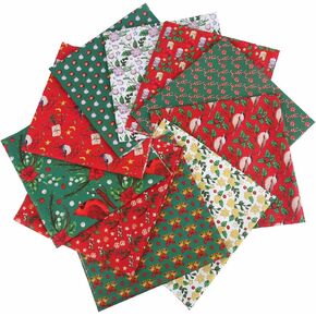 10PCS Christmas Cotton Fabric Bundles 10" x 10" Printed Pre-Cut Squares Sheets Fabric for Patchwork Sewing DIY Crafting Quilting Fabric