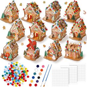 Liliful 12 Set Christmas Cardboard Gingerbread House Craft Kit Christmas Craft House Make a Gingerbread House Craft Party Games for Holiday Decor DIY Supplies