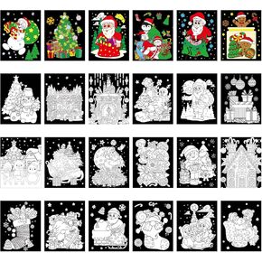 Motipuns 48 Pcs Christmas Coloring Posters Christmas Crafts Coloring Paper Gift Xmas Crafts for Holiday Festive Family Arts Activities, 24 Styles
