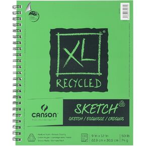 Sandylion XL Recycled Sketch Pads 9 in. x 12 in. pad of 100 Sheets Wire Bound Side