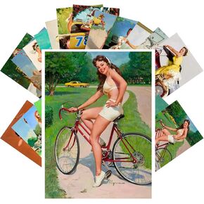 PIXILUV Vintage Postcards (24 pcs 4"x6" each) Sport and Outdoor of Pinup Girls Vintage Notecards Classic Retro Greeting Card Reprint