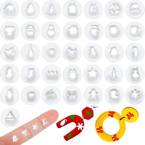 BBTO 36 Pcs Christmas Style Polymer Clay Cutters for Earring Mini Clay Cutters for Polymer Clay Jewelry Christmas Tree Snowflake Reindeer Star Santa Clay Cutters Molds Pottery Tool for Jewelry Making