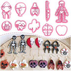 KEOKER Halloween Polymer Clay Cutters, Polymer Clay Halloween Cutters, Halloween Clay Cutters for Polymer Clay Jewelry, 24 Shapes Polymer Clay Cutters Halloween, Halloween Clay Cutters for Earrings
