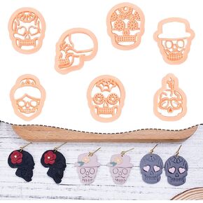 Puocaon Skull Polymer Clay Cutters - 7 Shapes Polymer Clay Cutters for Earrings, 3D Printed Clay Cutters for Jewelry Making, Special Design Human Bone Skull Shapes Polymer Clay Earring Cutters Set