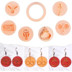 Puocaon Polymer Clay Earring Cutters - 7 Pcs Magic Theme Clay Cutters for Polymer Clay Earrings Making, Admission Letter Magic Potion Clay Cutters, Elves Clay Cutters for Earrings Pendant Making