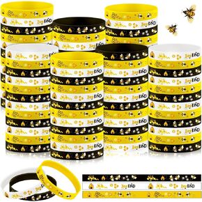 Poen 120 Pcs Bee Silicone Bracelets Bulk Bee Wristband Assorted Color Bee Theme Party Favors Bee Rubber Wristband for Summer Christmas Bee Birthday Party Supplies