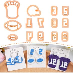 Puocaon Football Polymer Clay Cutters - 14 Pcs Embossed Football Clay Cutters for Polymer Clay Earrings Making, Football Helmet Clay Cutters for Earrings Making Sportswear Numbers Collection
