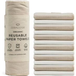 Reusable Paper Towels Washable Roll - Thick 12-pc Two Layered Ultra Absorbent Paperless Certified Organic Cotton Towels - Large Cloth Kitchen Paper Towel with Hanging Loop in Saudi Arabia