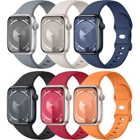 Maledan 6 Pack Bands Compatible for Apple Watch Band 38mm 40mm 41mm 42mm 44mm 45mm 49mm Women Men, Breathable Silicone Sport Strap Replacement Band for iWatch Apple Watch Series 9 8 7 6 5 4 3 SE Ultra