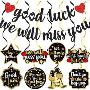 Black Good Luck We will Miss You banner We Will Miss You Deorations Going Away Party Decorations Goodbye Party Decorations Farewell Decorations Party Coworker Leaving Decorations