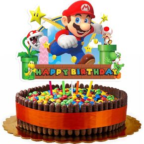 Mario Cake Topper for Mario Birthday Party Supplies，Mario Cake Decorations For Super Mario Theme Party Supplies Decor