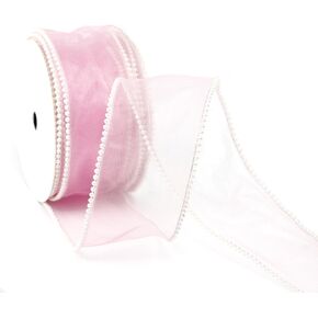 MAYREEL 2.5 Inch Pink Sheer Organza Wired Ribbon with Beaded Pearl Edge for Gift Wrapping Floral Craft Christmas Tree Decorations Bows Home Decor 10 Yards