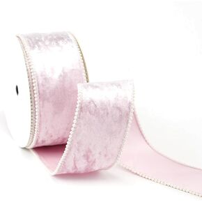 MAYREEL 2.5 Inch Pink Sheer Organza Wired Ribbon with Beaded Pearl Edge for Gift Wrapping Floral Craft Christmas Tree Decorations Bows Home Decor 10 Yards in Kuwait