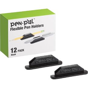 Pen Pal Pen Holders, Flexible Pen Holder, Writing Tool Organizer, Office and Teacher Supplies, Sticks to Clipboards, Black, 12 Pack (1009286)