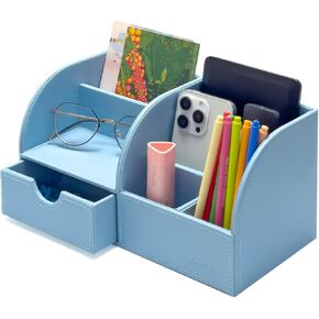 UnionBasic Desk Organizer - Multifunctional Leather Desktop Pen Holder Storage Box - Business Card/Pen/Pencil/Mobile Phone/Stationery Holder, Purple
