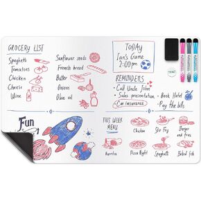 YES4QUALITY Extra Large Magnetic Dry Erase White Board Sheet for Fridge 25x16 in, with Stain Resistant Technology, includes 3 Markers and Big Eraser with Magnets, Refrigerator Whiteboard Planner