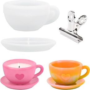 Actvty Coffee Cup Resin Mold, Candle Vessel Silicone Molds, Candle Cup with Tray Epoxy Mold for Resin Casting DIY Resin Craft Plaster Art Jewelry Gifts Home Decor