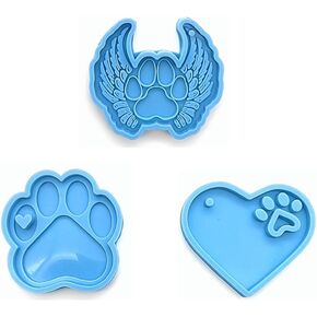 3PCS Paw Print Mold Silicone Dog Paw Resin Mold Blue Dog Tag Charm Resin Molds for Keychain Necklace Pendant DIY Crafts Jewelry Epoxy Resin Casting Tools