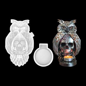 Zayookey 3D Owl Candle Holder Resin Mold Skull Tealight Holder Silicone Molds Animal Candlestick Epoxy Resin Casting Mould for DIY Wall Decor Door Decoration Halloween