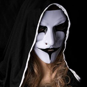 قناع تنكر الهالوين المخيف، على شكل حرف V للثأر كرنفال البندقية المنوم نصف وجه بشريط مطاطي مجهول للهاكر التنكرية قناع الدعائم للحفلات