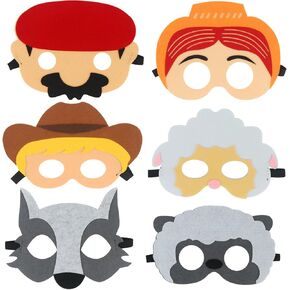 The Boy Who Cried Wolf Masks Costume for Kids, 6pcs Half Face Felt Masks for Children Costume Parties, Scene Storytelling, Classroom Activities, Halloween Masks