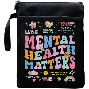 Mental Health Matters Book Sleeve, Book Covers for Paperbacks, Book Sleeve with Zipper, Book Lover Gifts, Bookish Gift Book Pouch for Girl Women 11.4 x 9.05 Inch (Mental Health)