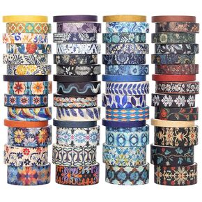 Floral Washi Tape Set, 56 Rolls 4 Size Flower Colored Decorative Blooms Masking Tapes for Scrapbooking, DIY Crafts, Bullet Journal Supplies, Planner, Junk Journal (Symmetry Aesthetics)