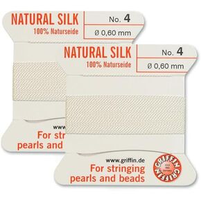 2 Pcs Griffin Natural Silk 100% Beading Cord Thread and Needle Size 4 White Color 0.60mm