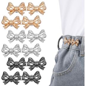 6 Sets Bow Pant Waist Tightener, Jean Buttons for Loose Jeans, Adjustable Bowknot Waist Pin Button Detachable Waist Buckle Cute Pants Clips for Pants Skirts Clothing Accessories