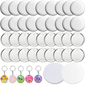 Milkary 250Pcs Button Maker Keychain Supplies, 50 Sets 58mm Metal Keychain Making Supplies for Button Maker Machine, Button Badge Sets with Metal Shell Back Cover Transparent Film Blank Paper Chain