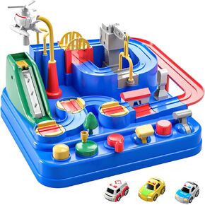 TEMI Kids Race Tracks Toys for Boy, Cars Adventures Toys for 3 4 5 6 7 Years Old Boys Girls, Puzzle Rail Car, City Magnet Playsets Toys 3 Little Cars, Preschool Educational Car Games Gifts Toys