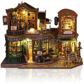 DIY Miniature Kit with LED Light - Wooden Bookshop Model for Teens & Adults, Easy Assembly Craft Gift, Perfect for Display, Hobbies, and Stress Relief