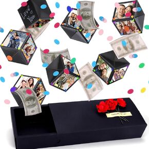 BABORUI Explosion Gift Box، DIY Surprise Gift Box Explosion for Money Photo، انفجار صندوق المال المفاجئ لعيد الميلاد، الذكرى السنوية لعيد الحب (أسود DIY)