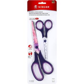 SINGER All Purpose Fashion Scissor Set - Sizes 8.5" & 5.5" Scissors, Sharp Stainless-Steel Blades, Comfort Grip Handles, Sewing & Craft Scissors, 2pc