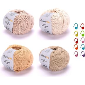 4 Balls Different Color Cotton Yarn Pack & 10pcs Stitch Markers Soft Yarn for Knitting & Crochet - 4X (50gr / 175yds) - (2) Sport, Fine Weight Baby Yarn for Amigurumi (H22 - Dark-2)