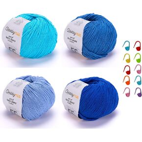 4 Balls Different Color Cotton Yarn Pack & 10pcs Stitch Markers Soft Yarn for Knitting & Crochet - 4X (50gr / 175yds) - (2) Sport, Fine Weight Baby Yarn for Amigurumi (H22 - Dark-2)