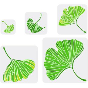 FINGERINSPIRE 5Pcs Ginkgo Biloba Painting Stencil 3.9/5.9/7.87/9.8/11.8inch Reusable Leaf Pattern Drawing Template Plastic Square Hollow Out Stencil DIY Craft for Wall Wood Furniture